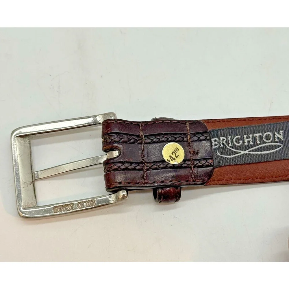 Brighton Smooth & Braided Brown Leather Belt Men's 42 Casual 1.25